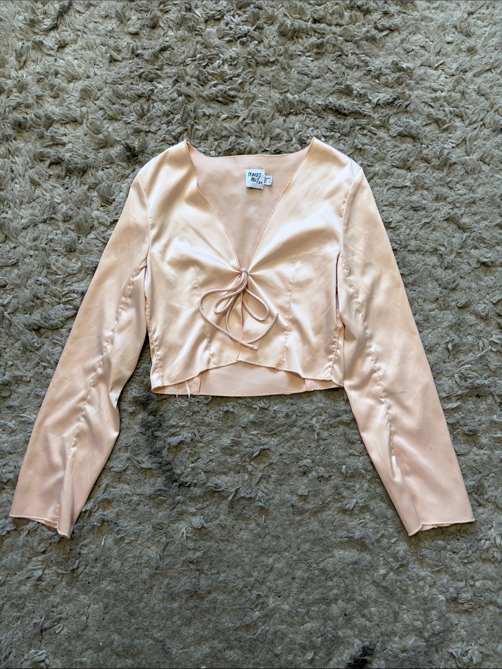 Princess Polly Blush Satin Tie-Front Cropped Blouse